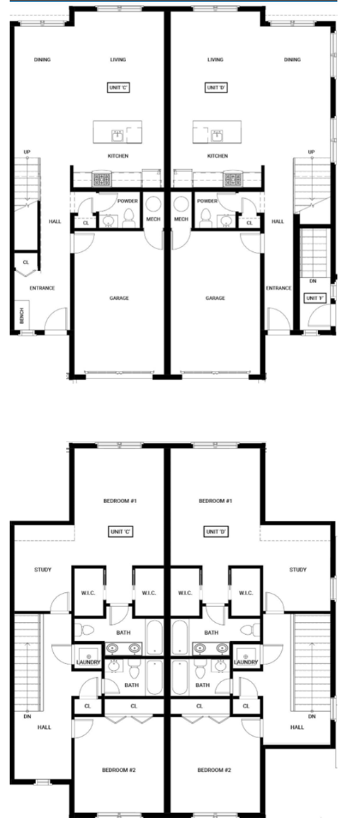 A black and white image of a floor plan for a house with two stories.